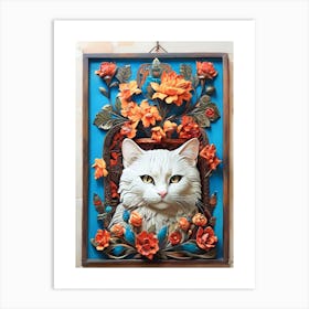 Wall Art beauty Cat With Flowers Art Print