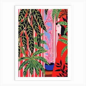 Pink And Red Plant Illustration Chinese Evergreen 1 Art Print