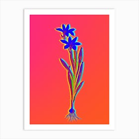 Neon Ixia Liliago Botanical in Hot Pink and Electric Blue Art Print