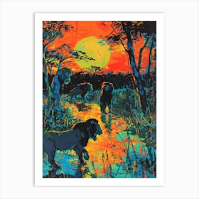 Transvaal Lion Night Hunt Fauvist Painting Painting 3 Art Print