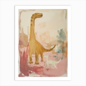 Dinosaur & A Dog Muted Pastels 4 Art Print