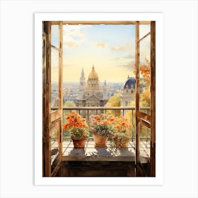 Window View Of Vienna Austria In Autumn Fall, Watercolour 4 Art Print