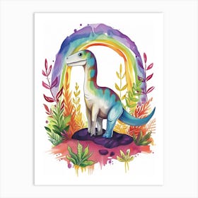 Rainbow Watercolour Dryosaurus Dinosaur 4 Art Print