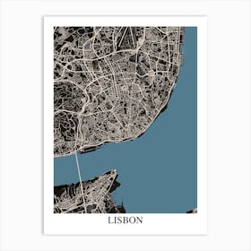 Lisbon Black Blue Art Print