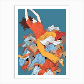 Girl In A Pile Of Clothes Art Print