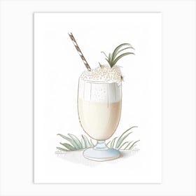 Coconut Milkshake Dairy Food Pencil Illustration 2 Art Print