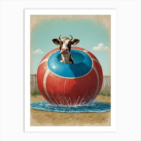 Cow In A Pool Art Print