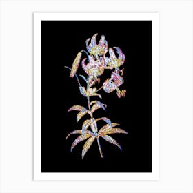 Stained Glass Turban Lily Mosaic Botanical Illustration on Black n.0291 Art Print
