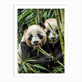 Panda Bears Eating Bamboo Art Print