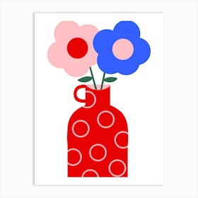 Red Vase With Flowers Art Print