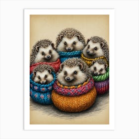 Hedgehogs In Sweaters Art Print