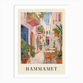 Hammamet Tunisia 2 Vintage Pink Travel Illustration Poster Art Print