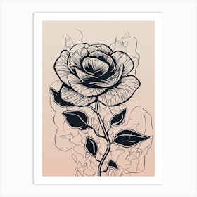 Line Art Roses Flowers Illustration Neutral 15 Art Print