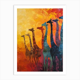 Warm Colourful Giraffes In The Sunny Landscape 1 Art Print