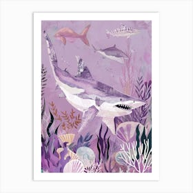 Purple Shark Deep In The Ocean Illustration 4 Art Print