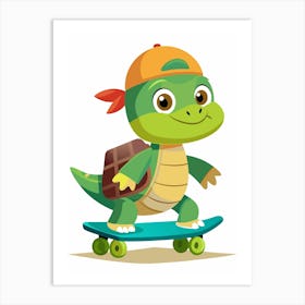 Turtle On Skateboard 1 Art Print