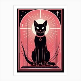 The Hierophant Tarot Card, Black Cat In Pink 1 Art Print