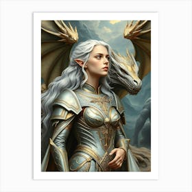 Elf Woman With Dragon Art Print