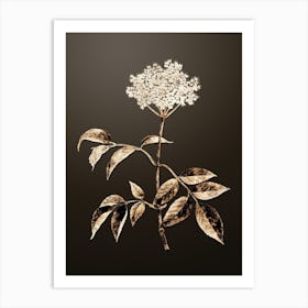 Gold Botanical Elderflower Tree on Chocolate Brown n.3366 Art Print