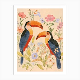 Folksy Floral Animal Drawing Toucan 3 Art Print