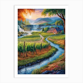 Vineyard At Sunset 2 Art Print