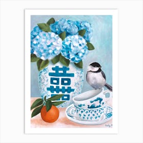 Chinoiserie Bird And Orange Art Print
