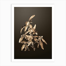 Gold Botanical Russian Olive on Chocolate Brown n.0684 Art Print