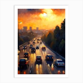 Sunset On The Freeway Art Print