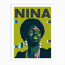 Nina Simone Jazz Icon Green Art Print