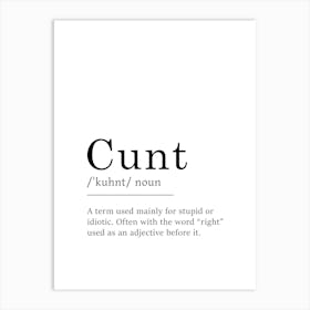 Cunt Definition Poster - Dictionary Art Print