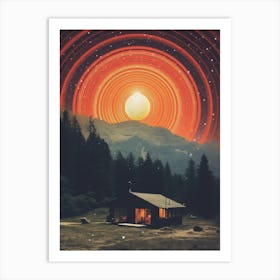 Cosmic cabin under a cosmic night sky Art Print