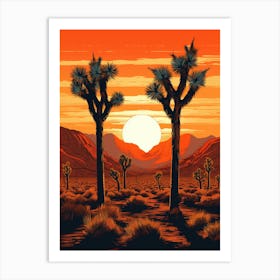 Retro Illustration Of A Joshua Trees At Sunrise 1 Art Print