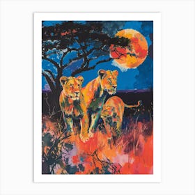 Transvaal Lion Night Hunt Fauvist Painting Painting 2 Art Print