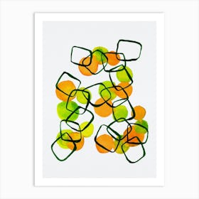 Shapes Chain Squares Orange Green Abstract3 Art Print