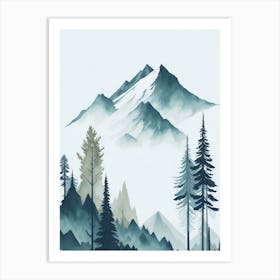 Mountain And Forest In Minimalist Watercolor Vertical Composition 80 Art Print