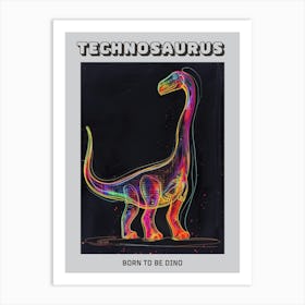 Dinosaur Neon Outlines 4 Poster Art Print