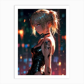 Anime Girl With Tattoos Art Print