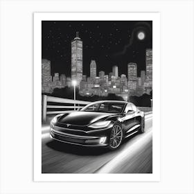 Tesla Model S City Drawing 1 Art Print