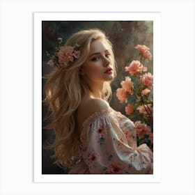 Beautiful Girl With Flowers 1 Art Print