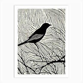 Blackbird Linocut Bird Art Print