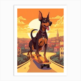 Doberman Pinscher Dog Skateboarding Illustration 4 Art Print