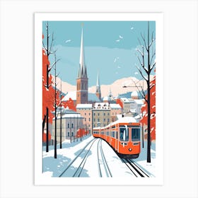 Retro Winter Illustration Zurich Switzerland 2 Art Print