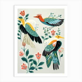 Folk Style Bird Painting Egret 2 Art Print