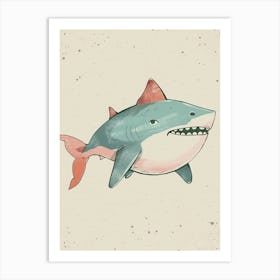 Cute Minimalist Shark Sketch Blue & Burnt Orange Art Print