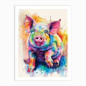 Pig Colourful Watercolour 1 Art Print