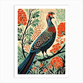 Vintage Bird Linocut Pheasant 8 Art Print