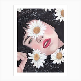 Woman With White Daisy Art Print