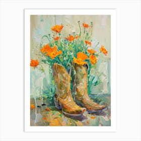Cowboy Boots And Wildflowers California Poppies Art Print