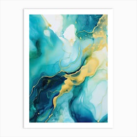 Blue, Green, Gold Flow Asbtract Painting 2 Art Print