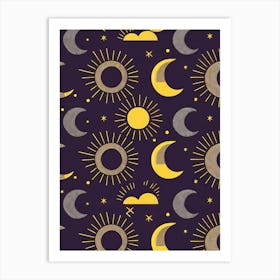 Moon And Sun Pattern Art Print